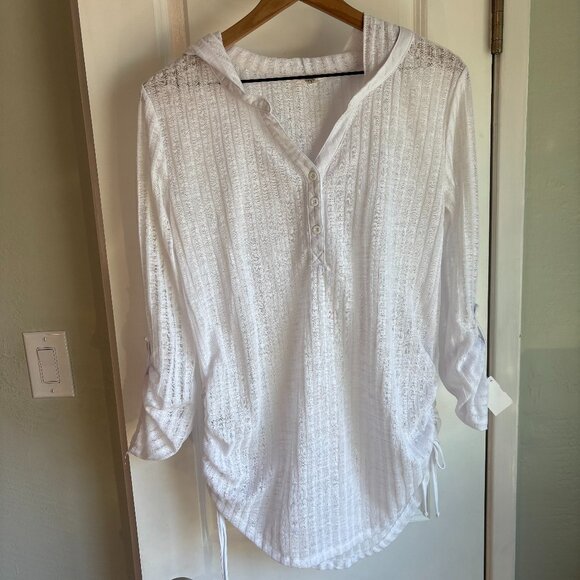 Billabong White Hooded Henley Tunic Top Small Lightweight Textured - Picture 1 of 6